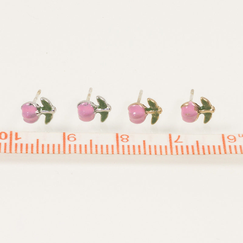 Enamel Tulips Flower Stud Earrings