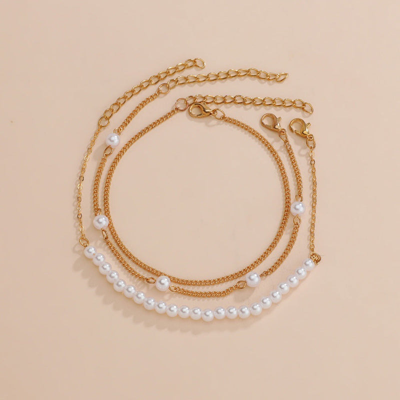 Multi Layers Women Foot Bracelet Beads Pearl Anklet Chain