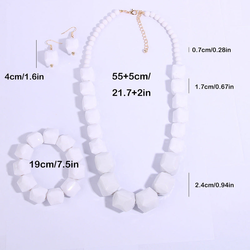 Chunky white geometric bead resin jewelry set