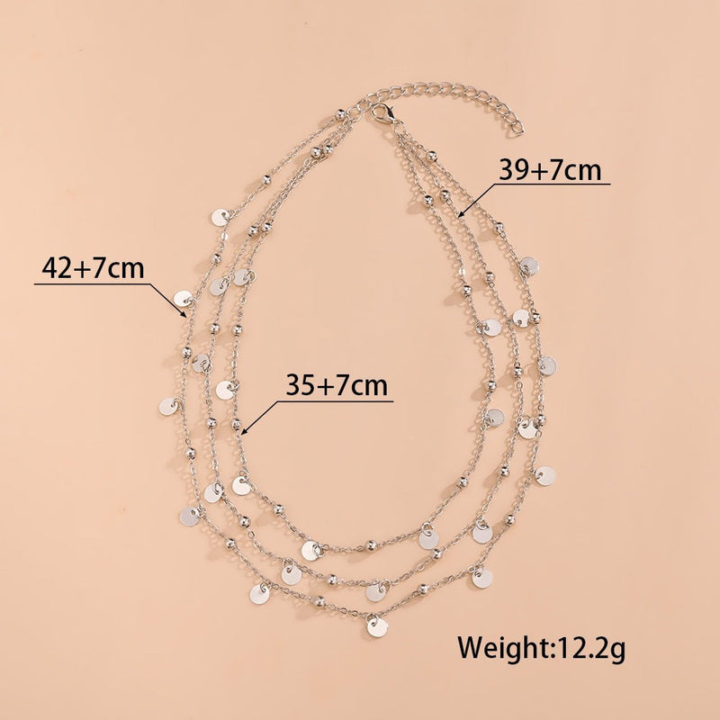 Chain Multi Layer Bead Necklace 3 Strand Disc Pendant Necklaces