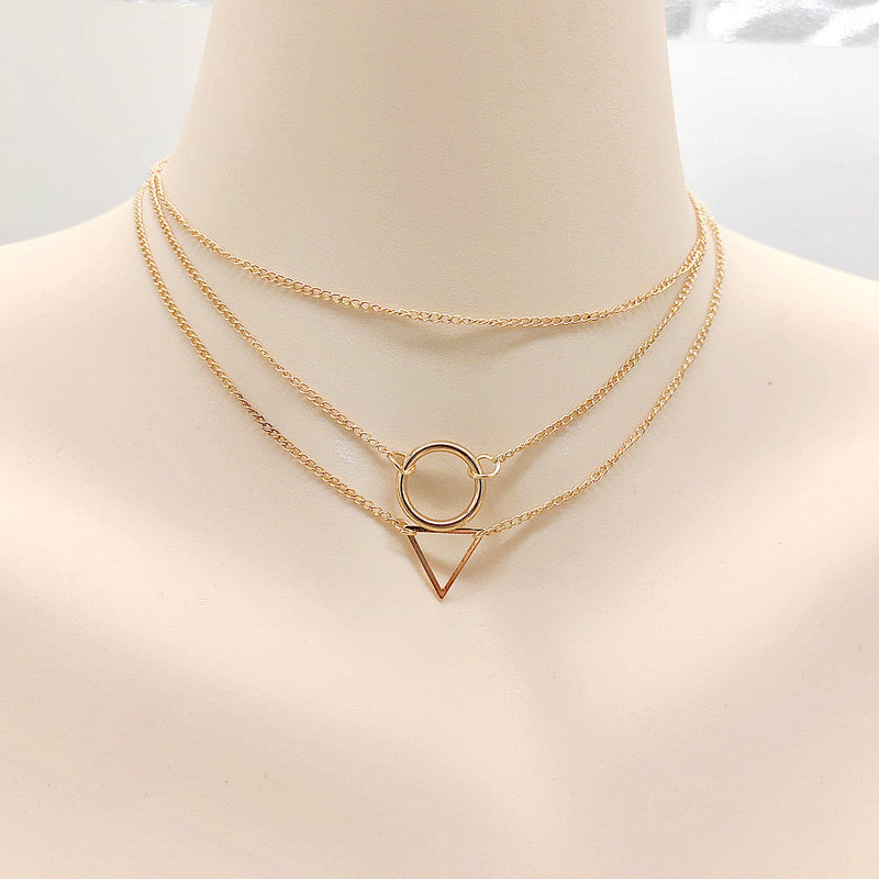 Layer Chain Geometric Choker Necklace