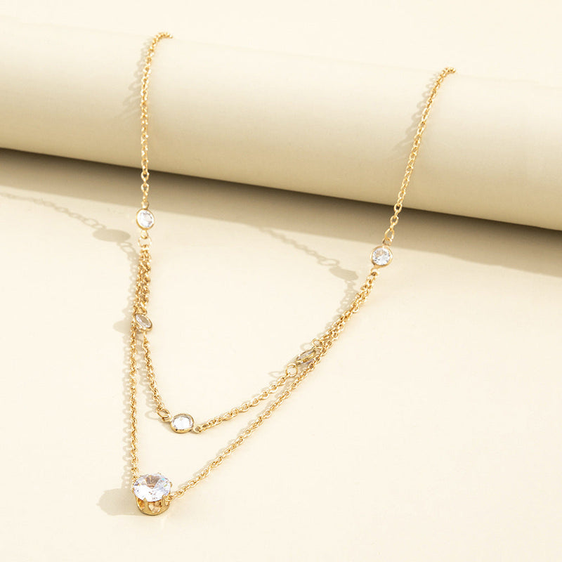 Simple Bead Layer Chain Zircon Choker Necklace