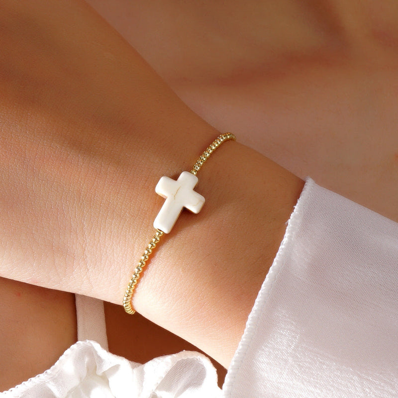 Bohemian Bead String Natural Stone Cross Bracelet