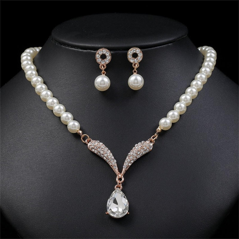 Lady Pearl Jewelry Sets Necklace Earrings Wedding Jewelry Sets