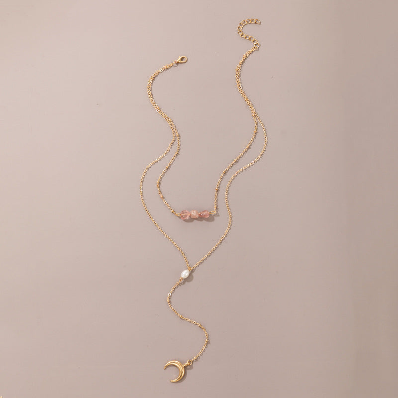 Double Layer Chain Moon Pendant Necklaces Jewelry