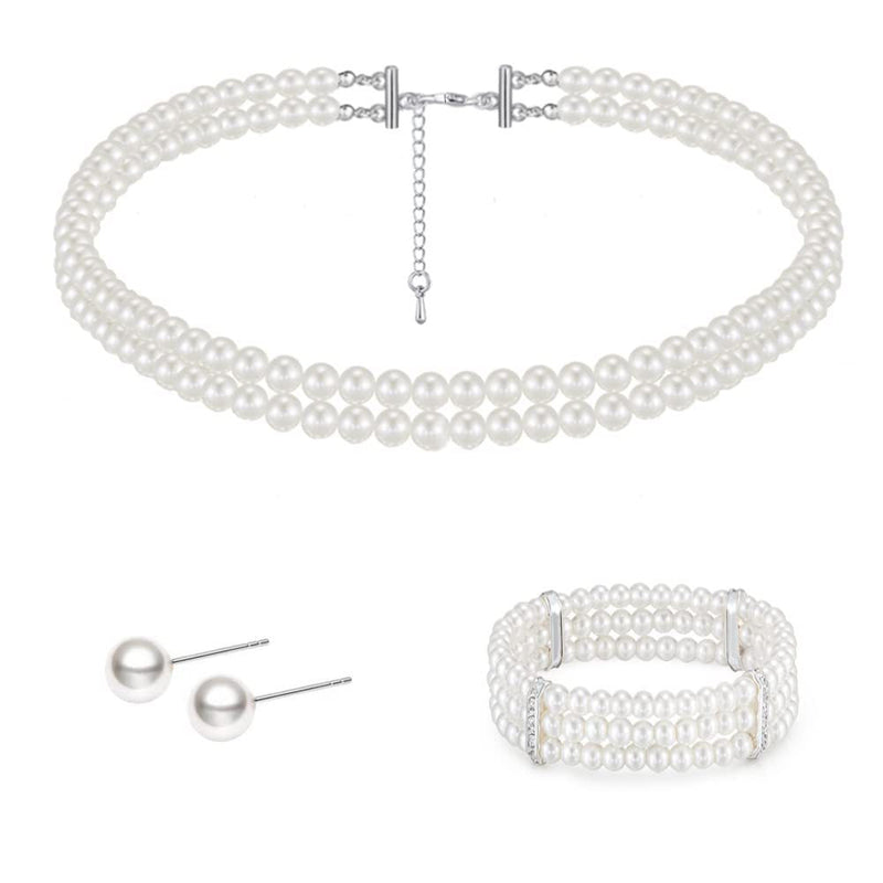 Layered Choker Pearl Necklaces Jewelry Set