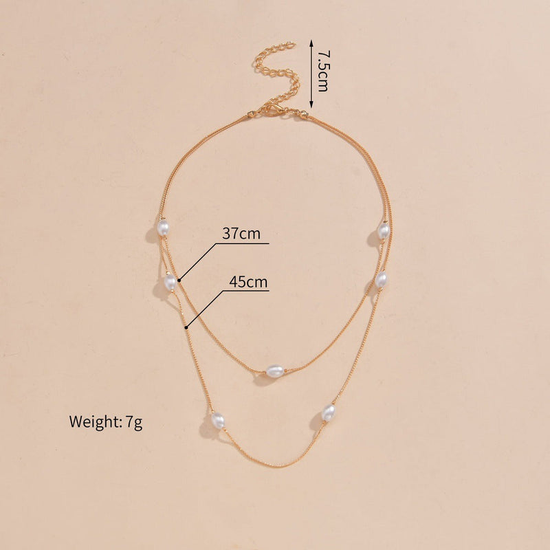 Pearl Beaded Double Layer Thin Chain Necklace