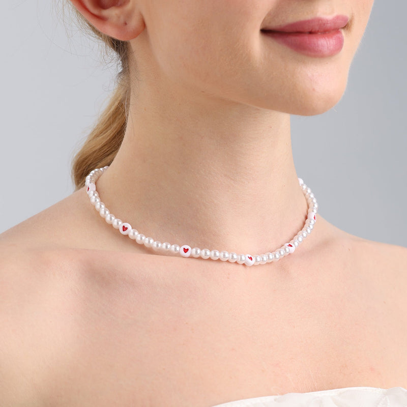 Love Imitation Pearl Necklace Beaded Clavicle Chain
