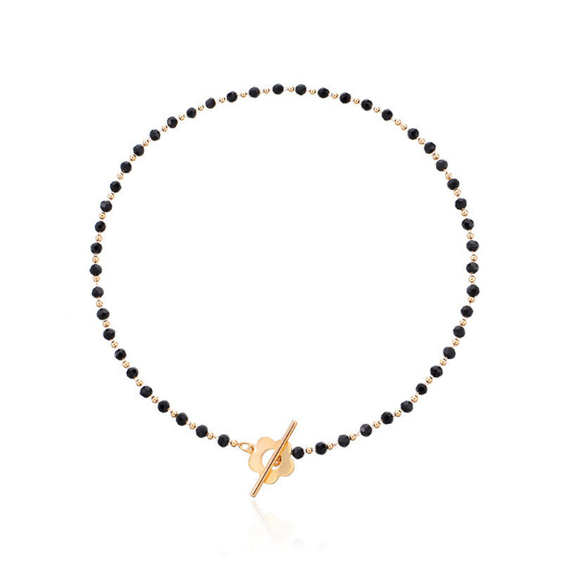 Black Crystal Beaded Chain Necklace