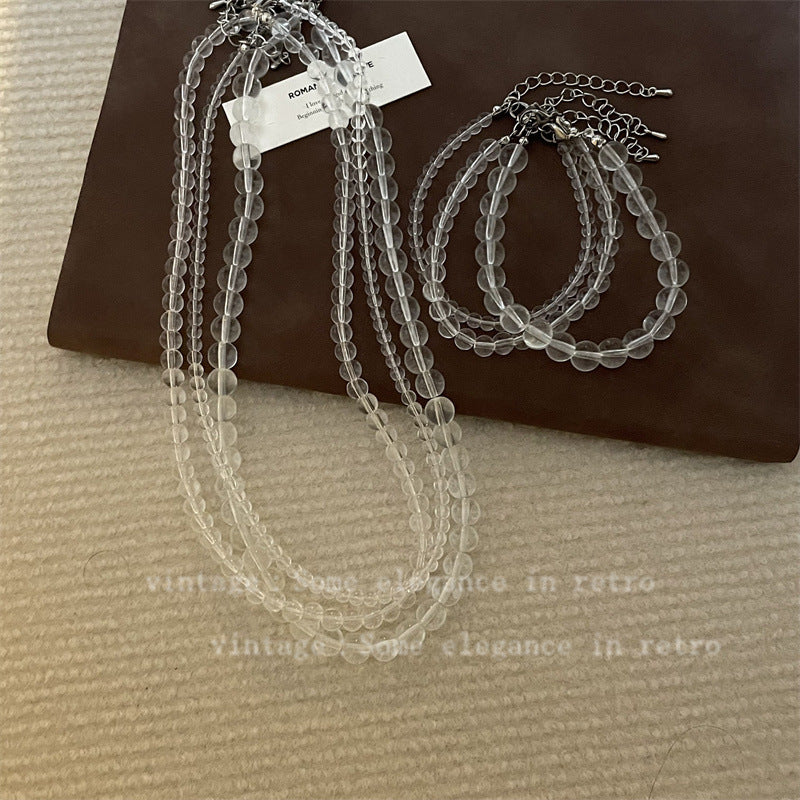 Round Clear Pearl Beads Strand Necklace