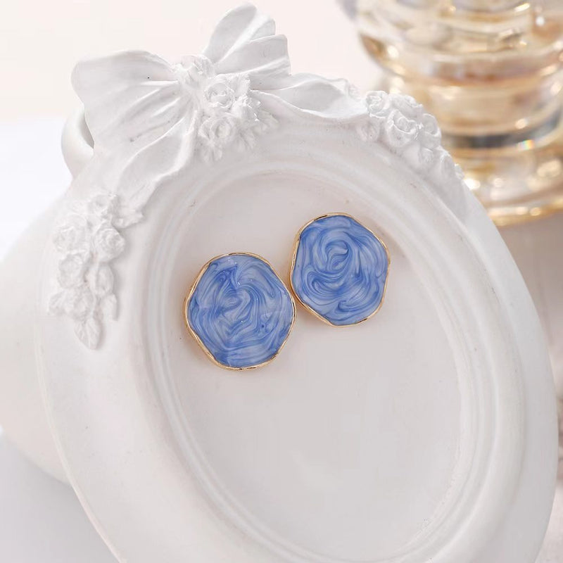 Enamel Geometric Round Stud Earrings