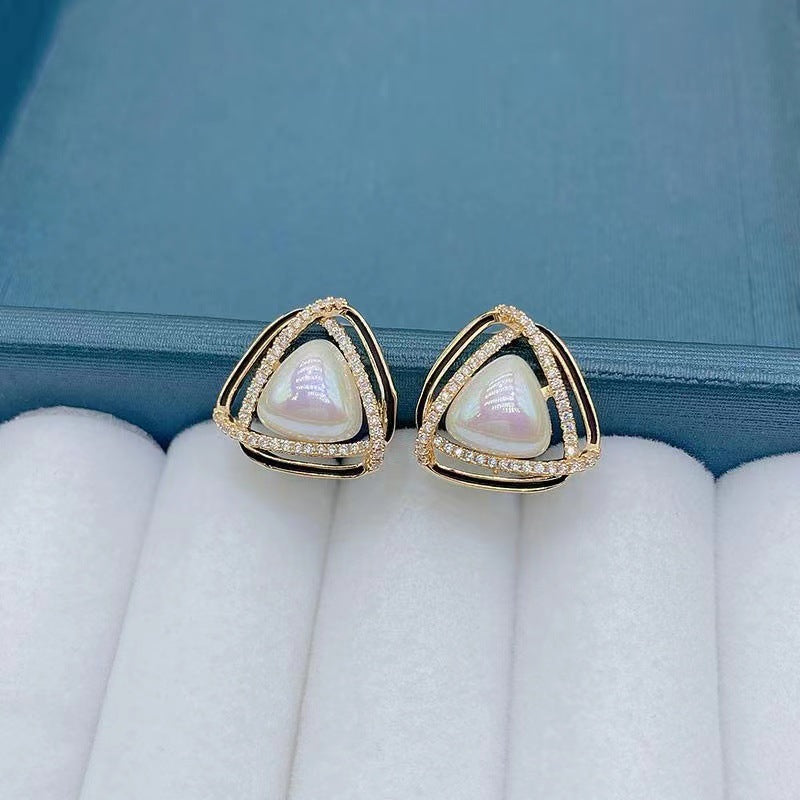 Triangle White Pearl Earrings