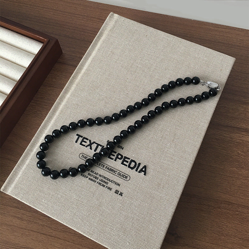 Nature Stone Black Red Beaded agate necklace