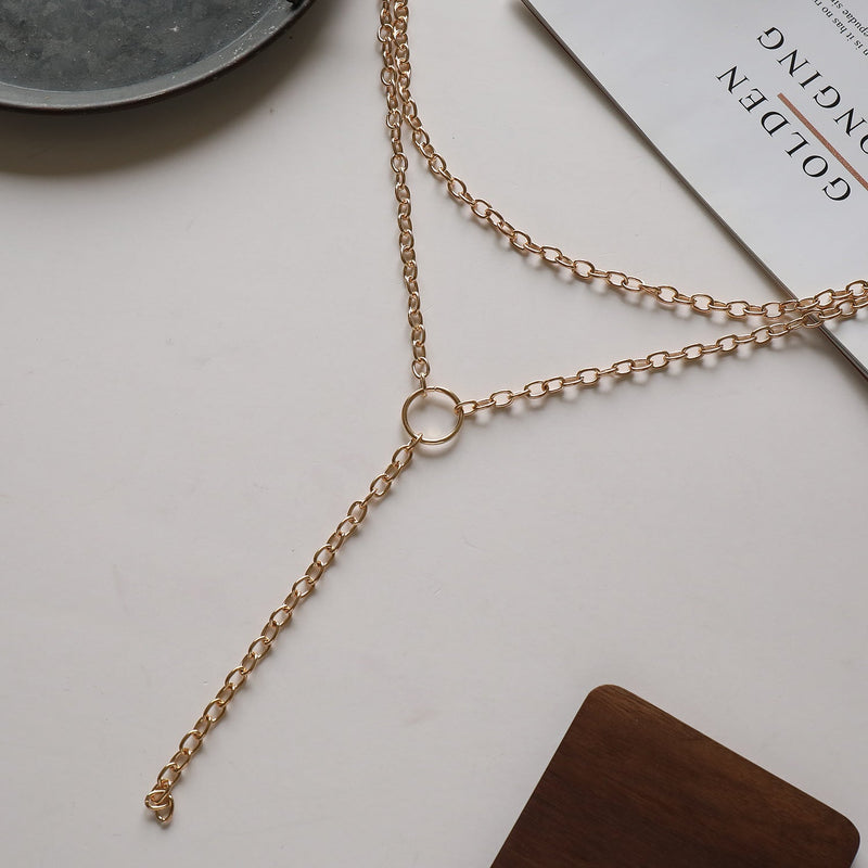 Punk Exaggerated Long Ring Multi-layer Necklace