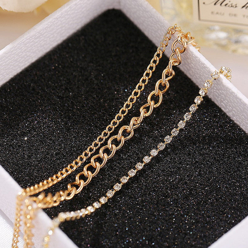 Multilayer Sparking Rhinestone Beaded Chain Anklets Jewelry