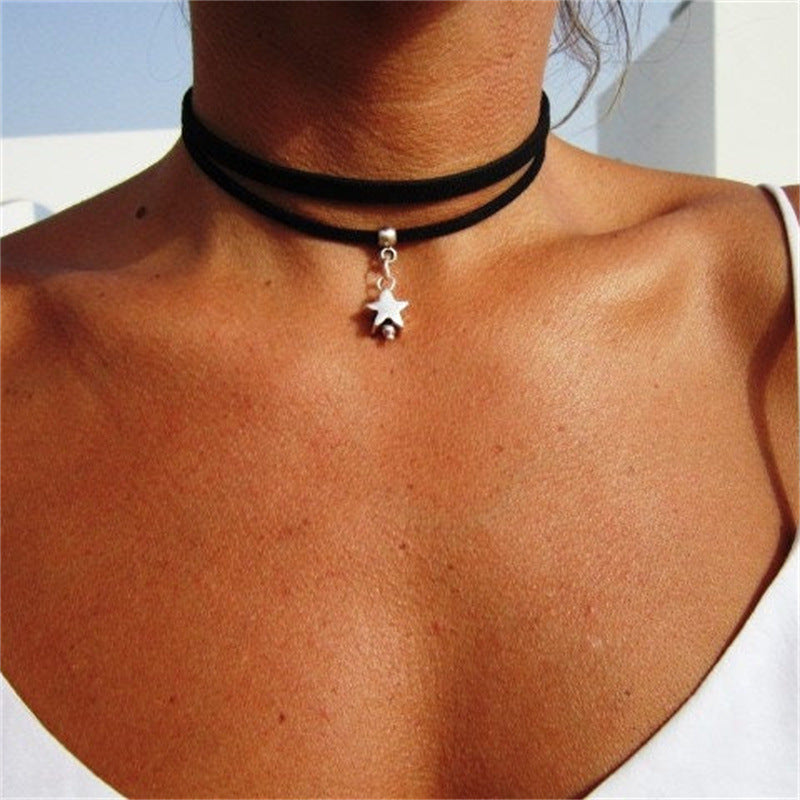 Double Layers Black Star Pendant Necklace