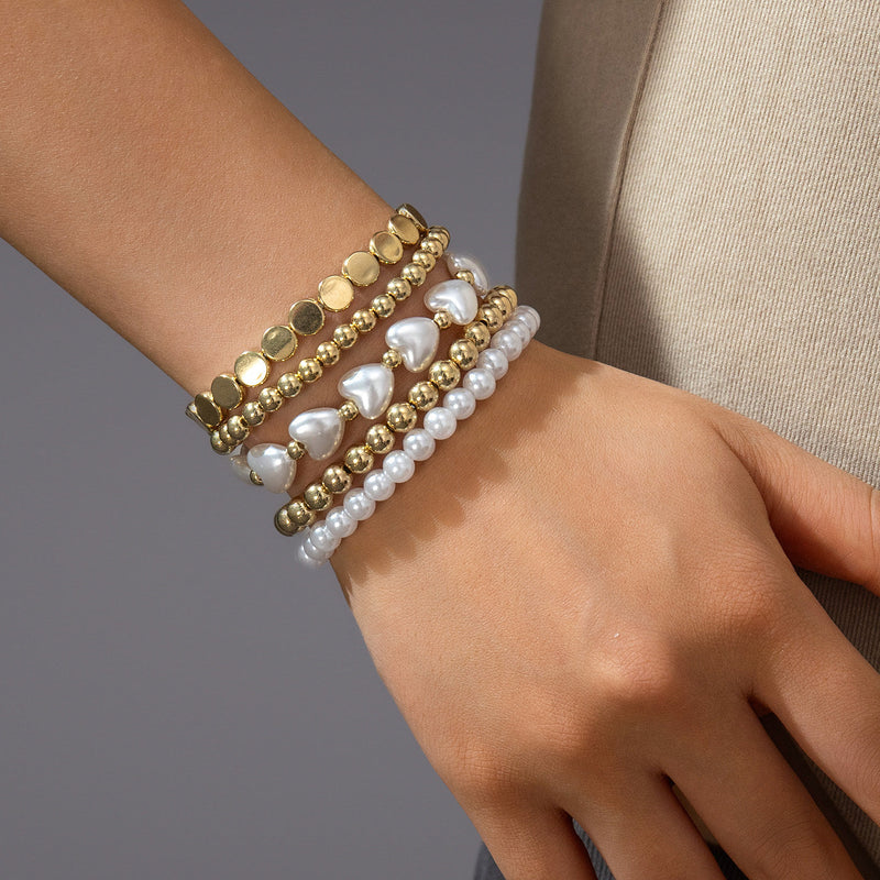 Pearl Elastic Round Beads Bracelet Set