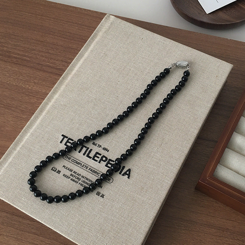 Nature Stone Black Red Beaded agate necklace