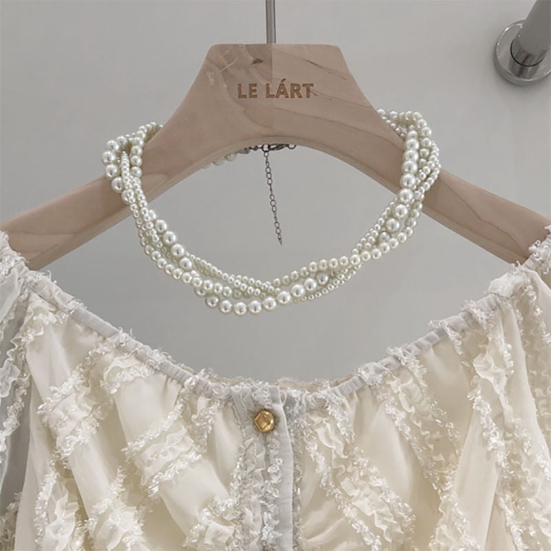 White Pearl Layered Necklace Multi Strand Beaded Pearl Necklace