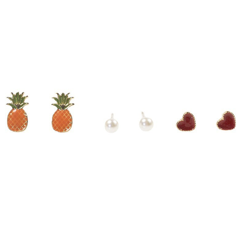 Love pineapple stud earrings set