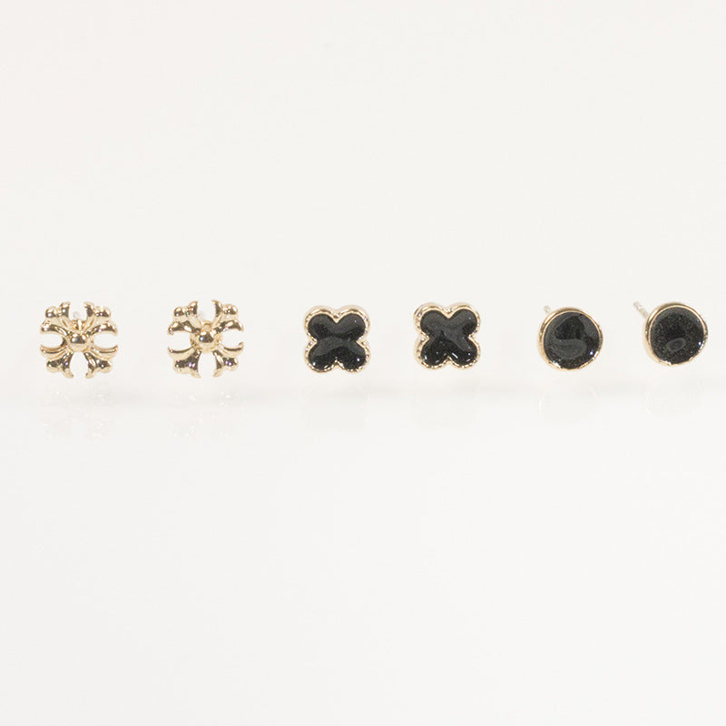 Clover flower stud earrings set