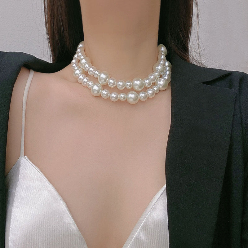 Boho Exaggerate Imitation Pearl Beaded Necklace Choker Women