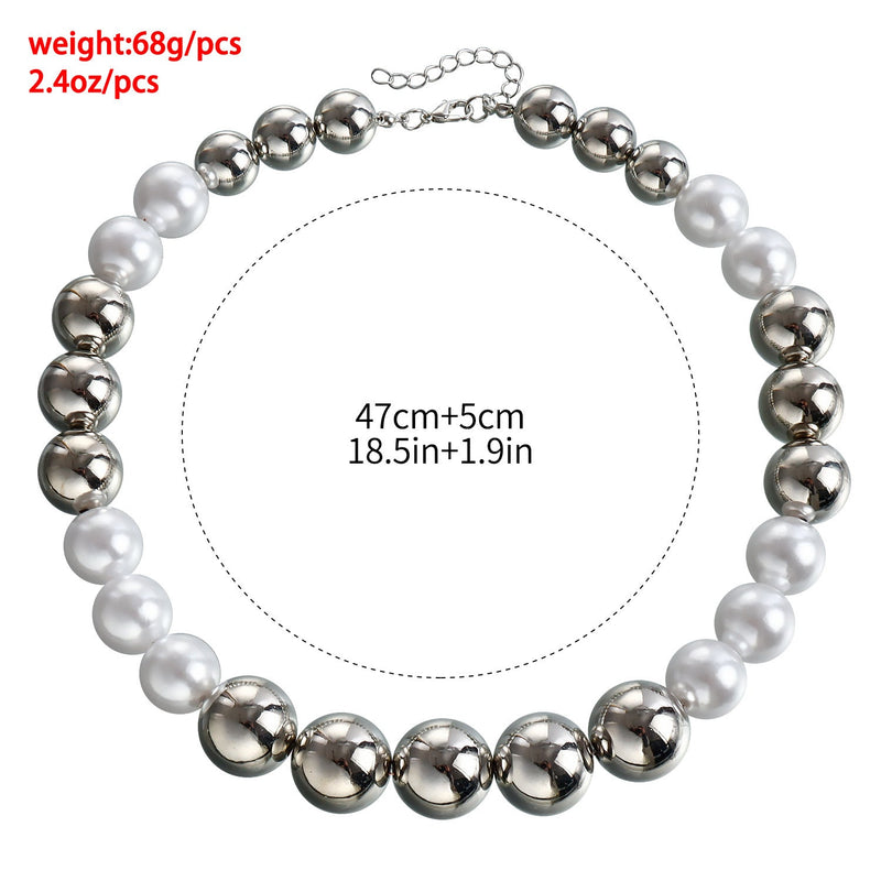 Round Beads Faux Pearl Beaded Necklace for Women