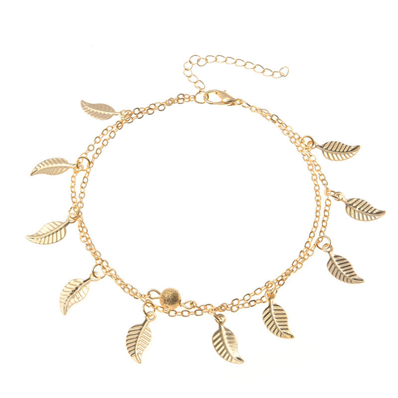 Beach Leaf Layered Tassel Foot Chain Anklets Jewelry