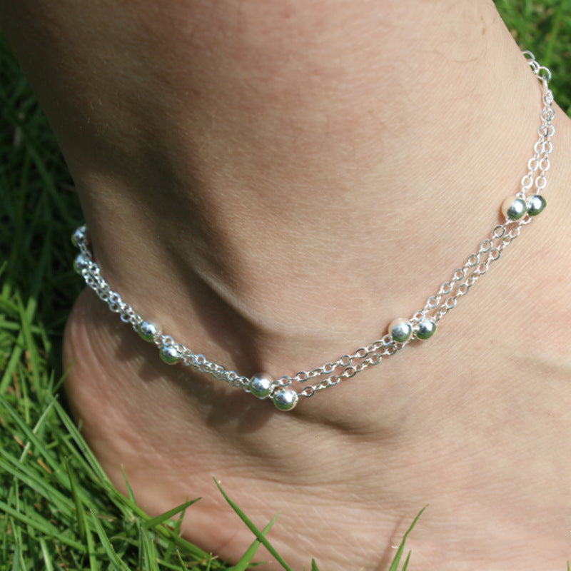 Round Beads Link Chain Anklet Jewelry