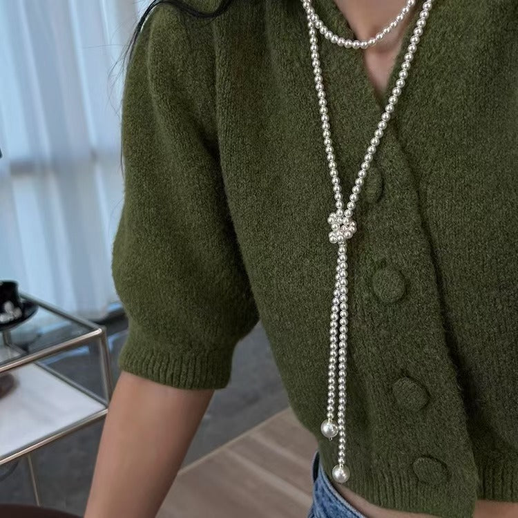 Long Tassel Pearl Chain Imitation Choker Necklace