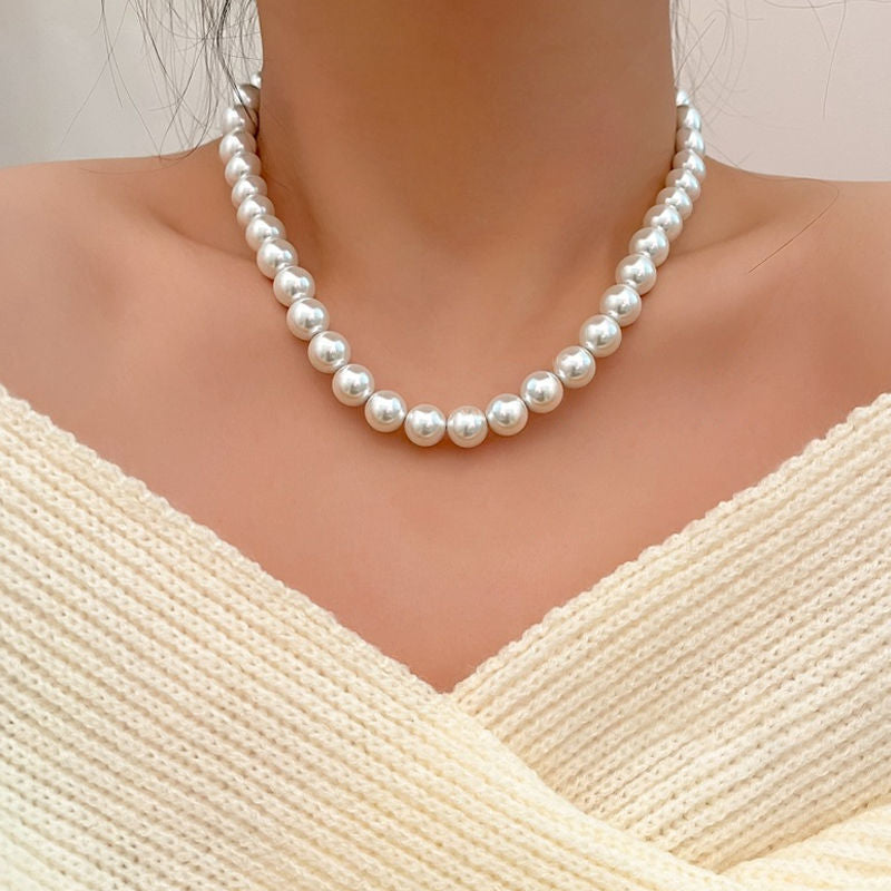 4mm 6mm 8mm 10mm 12mm 14mm White Glass Pearl Necklace for Women