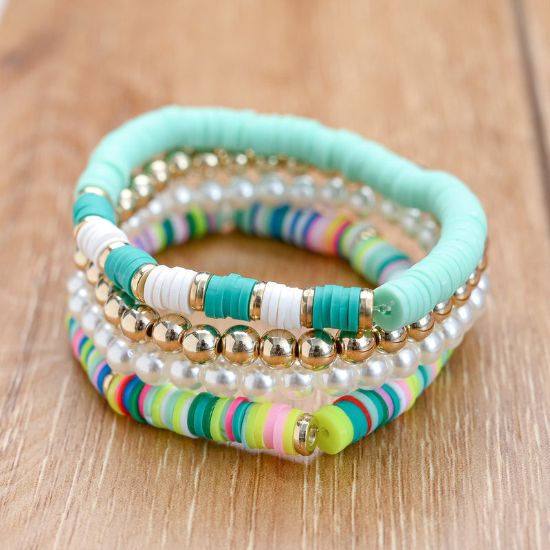 Bohemian Beaded Stretch Bracelets Colors Clay Beads