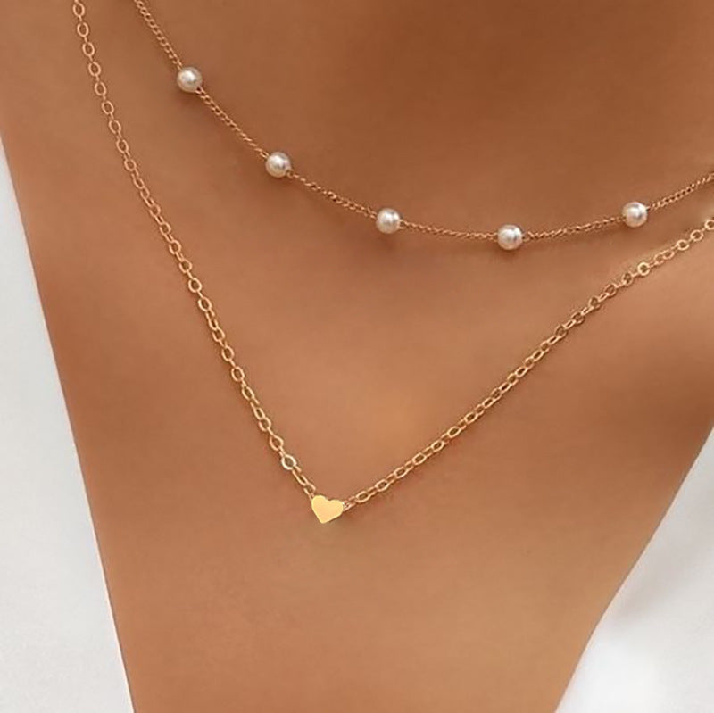Pearl Chain Necklace Love Heart Pendant