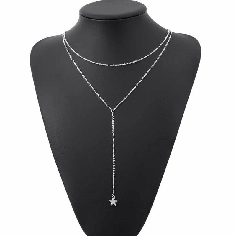 Star Round Bead Chain Long Necklace
