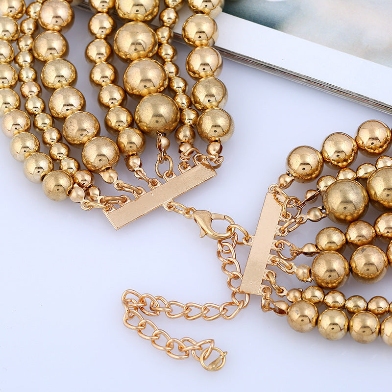 Multi Layer Pearl Beaded Long Statement Necklace