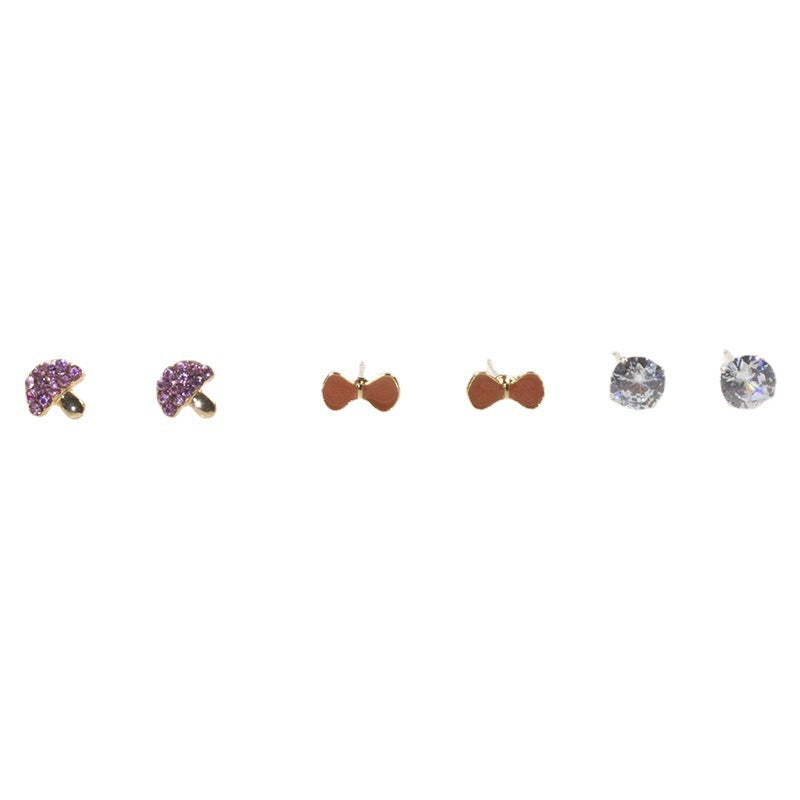 Mushroom butterfly stud earrings set