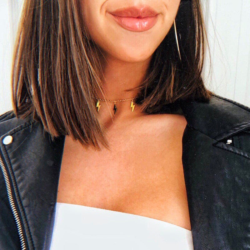 Lightning Pendants Thin Chain Choker Charm Necklace