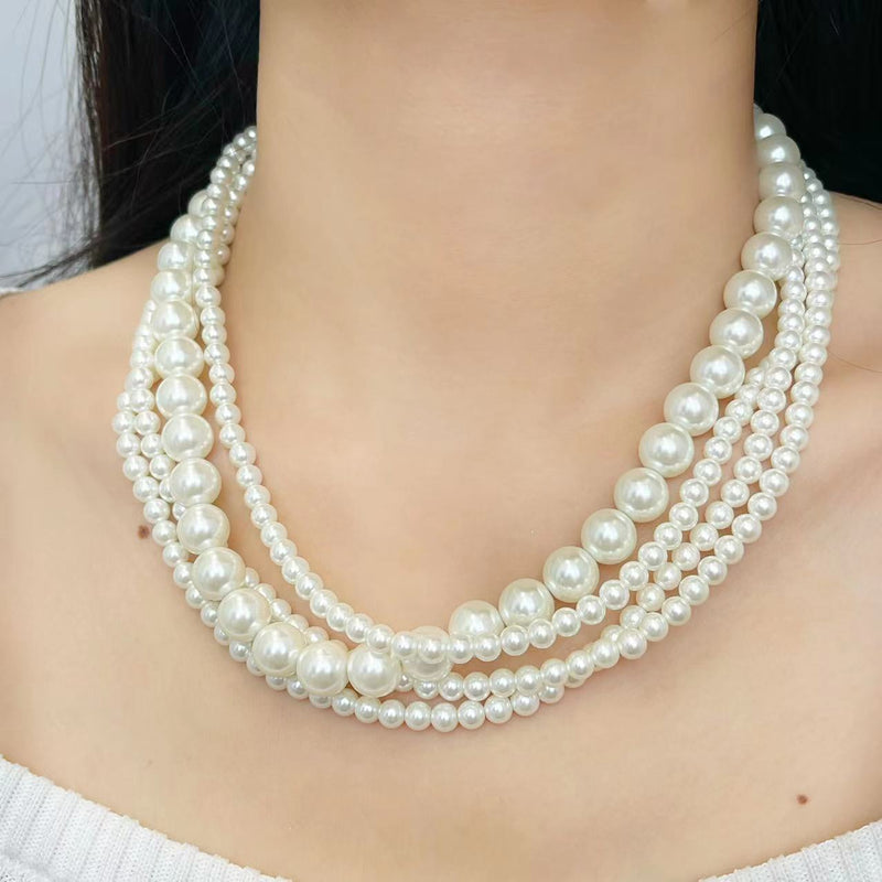 Fashion 4 Strand Pearl Necklaces Faux Pearl Necklace
