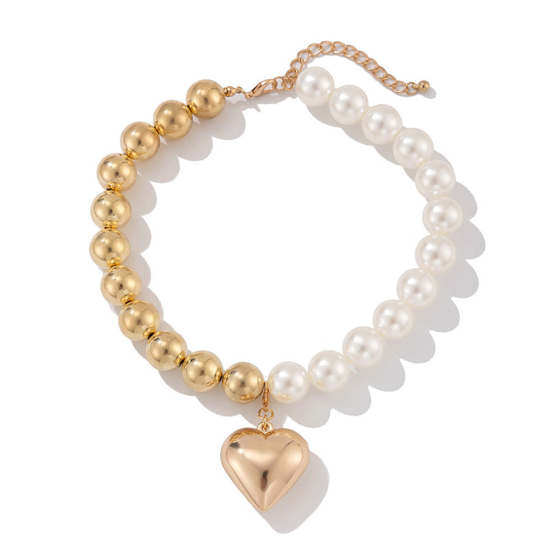 Multi-layer Ccb Round Beads Heart Pearl Necklace