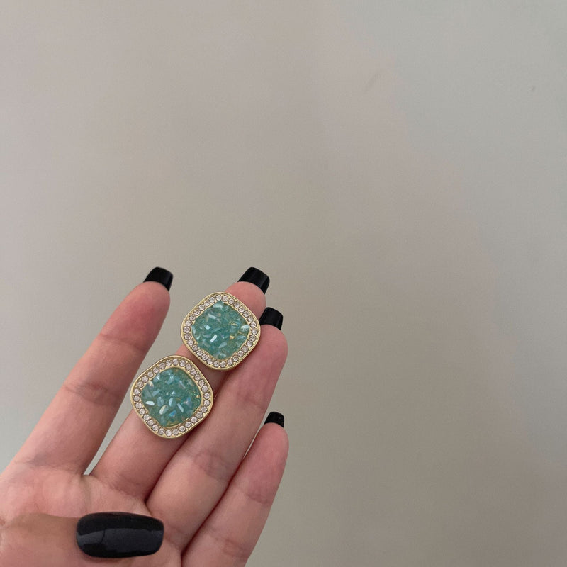 Geometric Square Crystal Studs Earrings