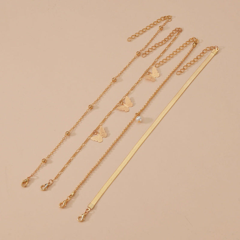 Women Butterfly Tassel Multilayer Foot Chain
