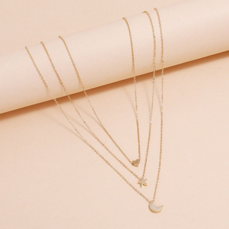 Chain Moon Star Heart Necklace Women Multi Layer Chains