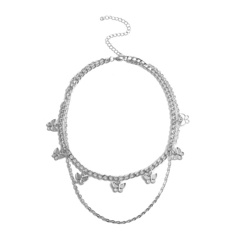 Classic Layered Chokers Butterfly Pendant Tassel Necklaces