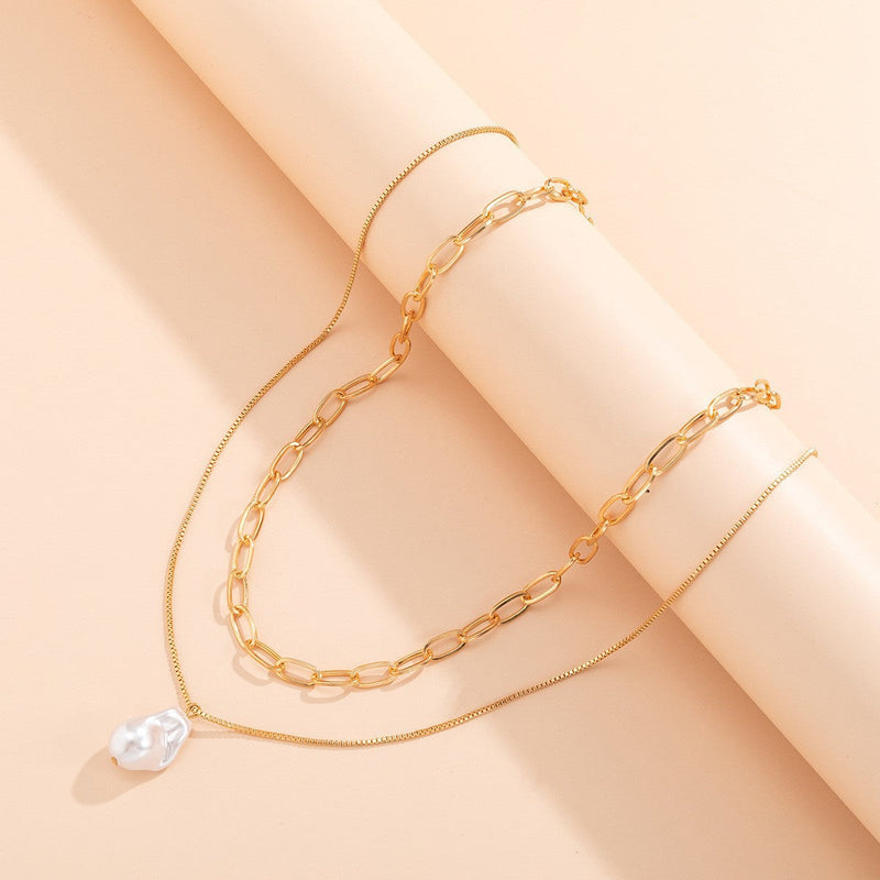 Double-Layer Pearl Chain Necklace