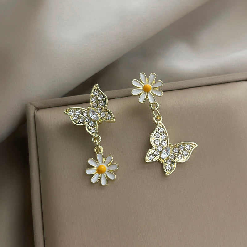 Flower Rhinestone Butterfly Stud Earring