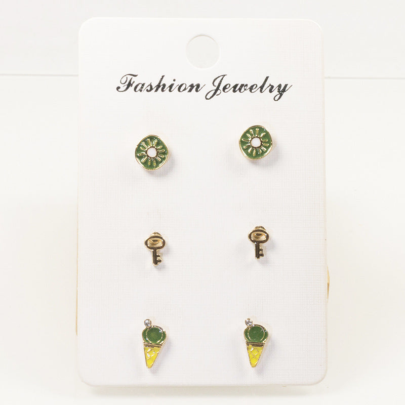 Kiwi ice cream stud earrings set