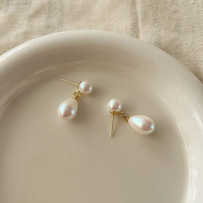 Oval Double Pearl Drop Dangle Earring