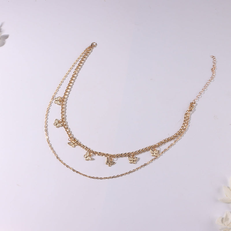 Classic Layered Chokers Butterfly Pendant Tassel Necklaces