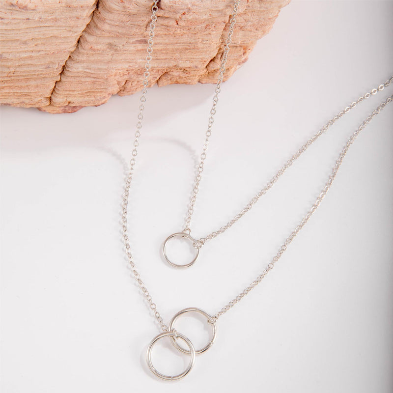 Round Pendant Chain Necklace Two Layers