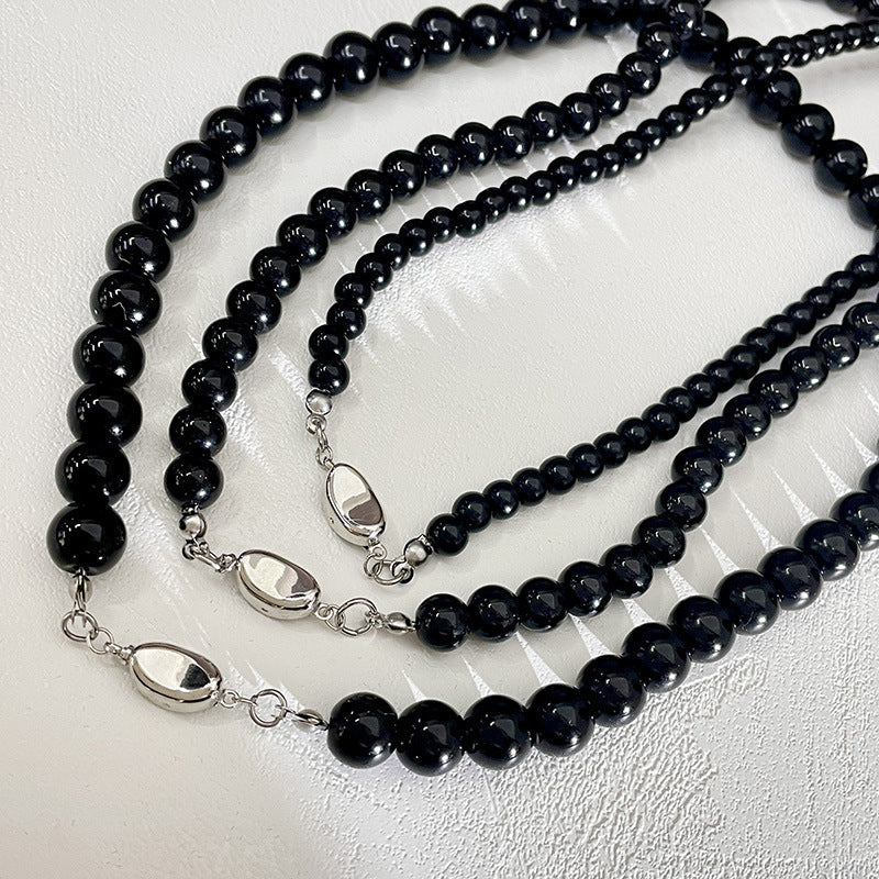 Black Glass Round Beads Necklaces